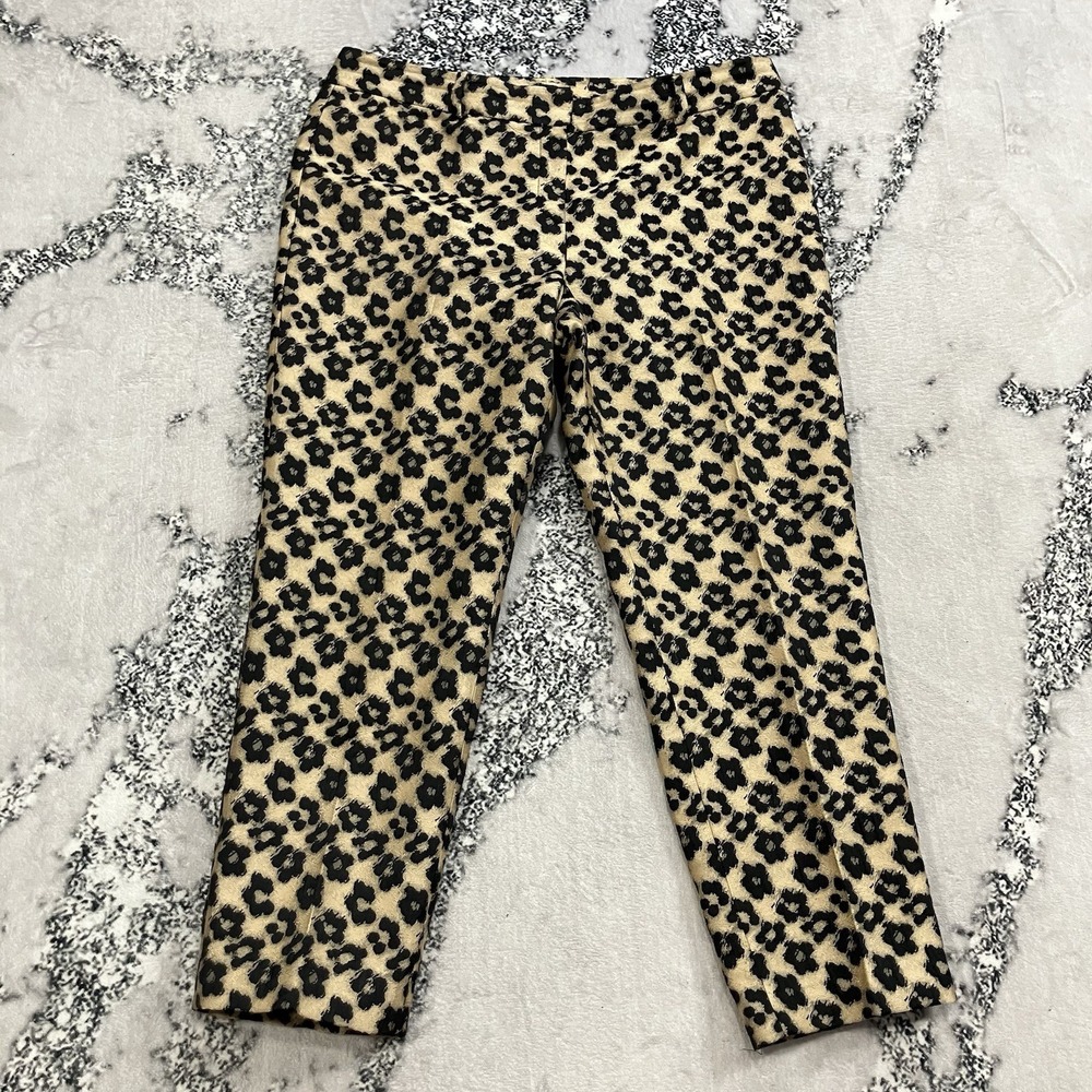 Ann Taylor Leopard Print Ankle Pants Womens 14‎ Slim Crop Career Animal Print